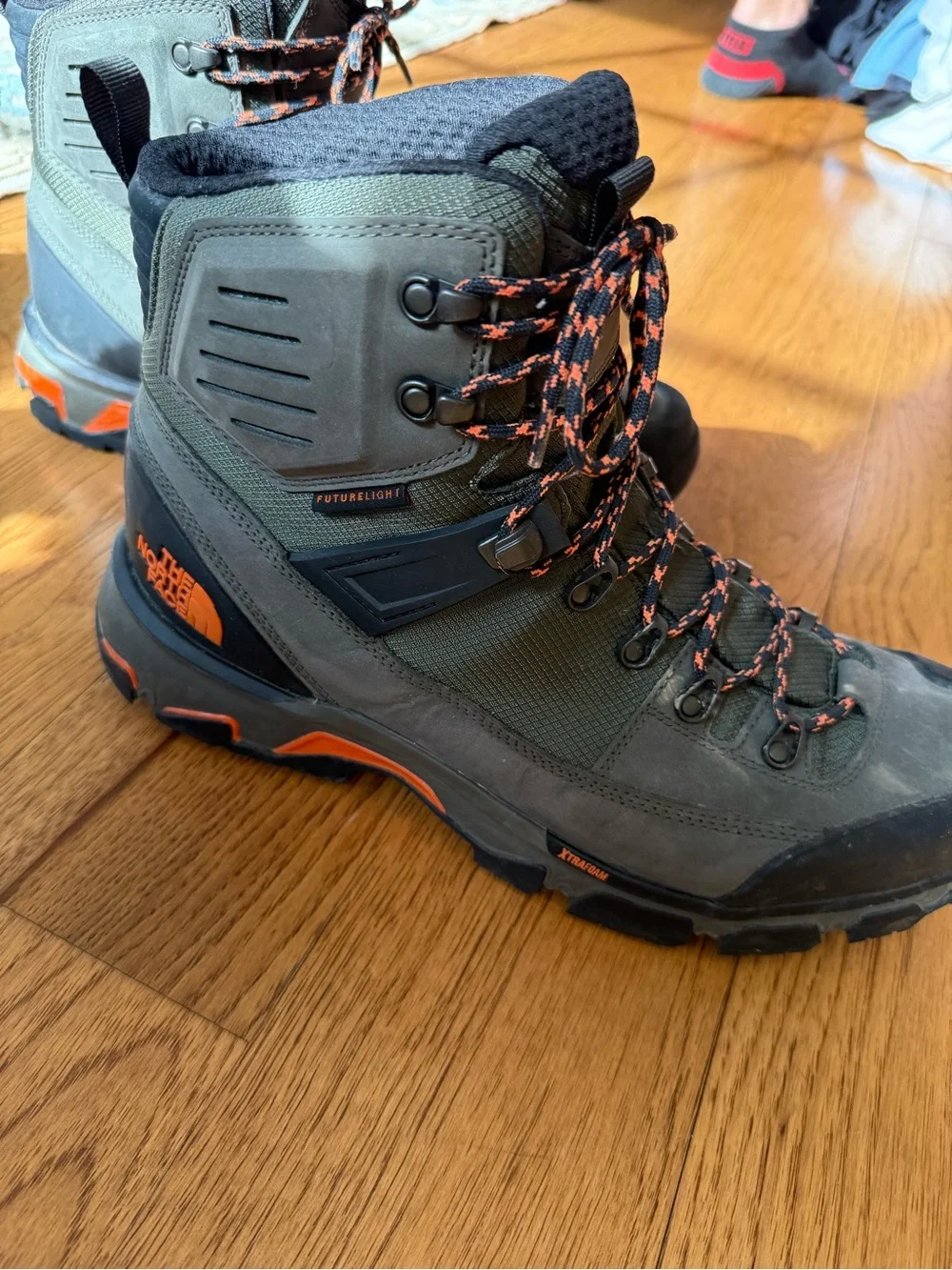 The North Face Men's Olive and Black Hiking Boots with Orange Trim